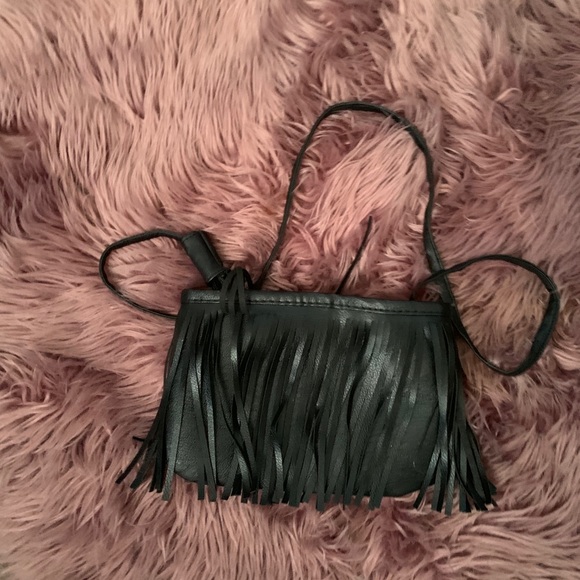 Black fringed mini strapped bag - Picture 1 of 1